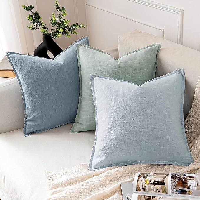 MIULEE Decorative Linen Pillow Covers 18x18 Inch Aqua Green ​Boho Farmhouse​ - Image 4