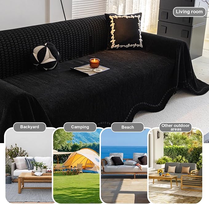 ROOMLIFE Black Sofa Cover, Vintage Boho Couch Cover - Image 7