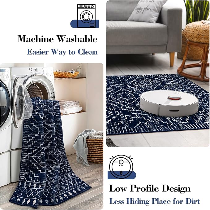 Wonnitar Moroccan Washable Area Rug 4x6, Non-Slip Boho Bedroom Throw Mat - Image 3
