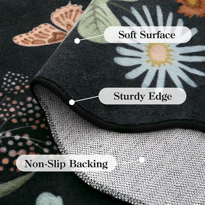 Lahome Floral Entryway Rug, 2x4 Washable Kitchen Rug Ultra-Thin, Non-Slip Soft - Image 7