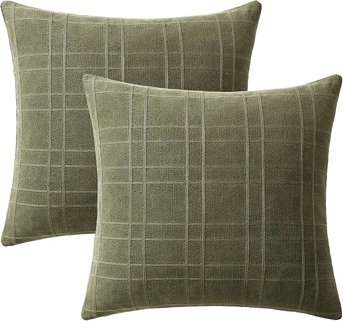 MIULEE Decorative Linen Check Euro Shams Throw Pillow Covers Neutral Farmhouse - Image 8