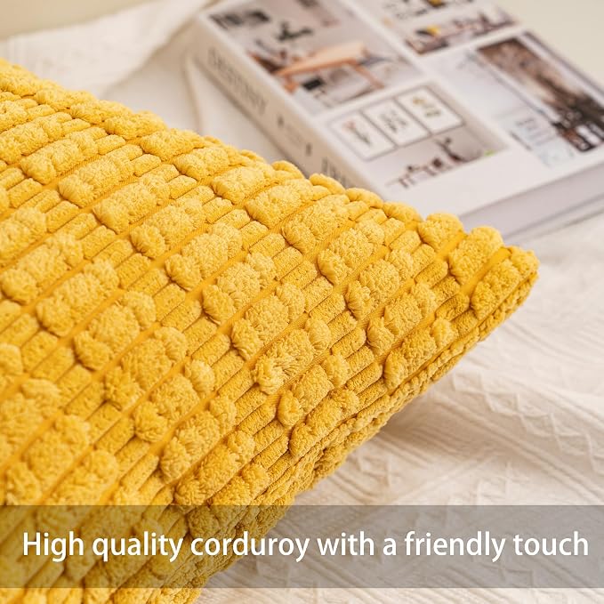 Pack of 2 Corduroy Decorative Throw Pillow Covers 12x20 InchSoft Boho Striped - Image 3