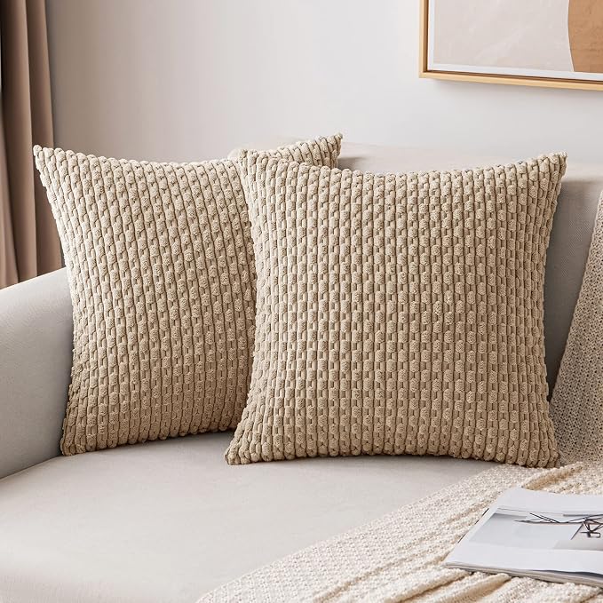 MIULEE Pack of 2 Decorative Throw Pillow Covers 18x18 Inch Soft Boho Striped by MIULEE