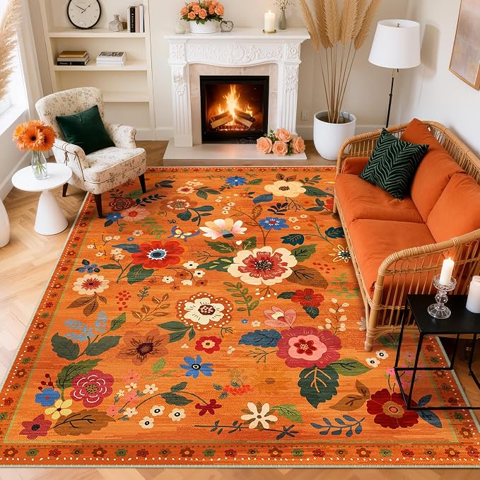 RELEANY Floral Nursery 5x7 Area Rugs Washable Print Boho Cute Carpet Non Slip - Image 9
