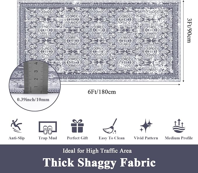 Vaukki Hallway Runner Rug, Vintage Shaggy Soft Laundry Rug Runner, Non Slip - Image 2