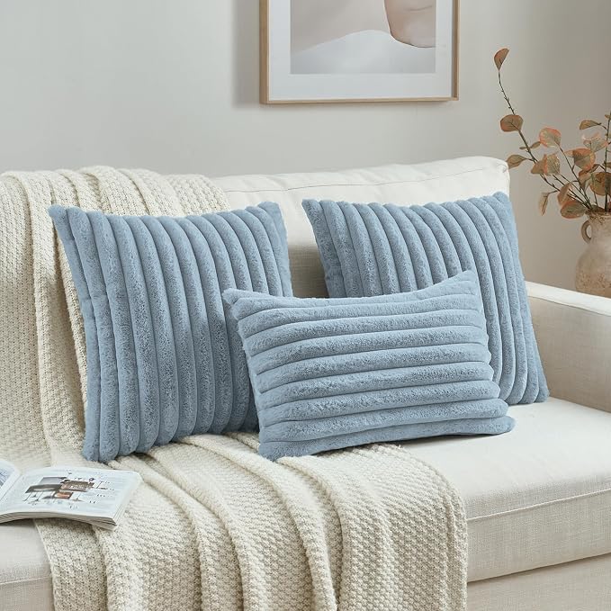 FUTEI Dusty Blue Decorative Throw Pillow Covers Set of 2, 12x20 Inch Soft - Image 4