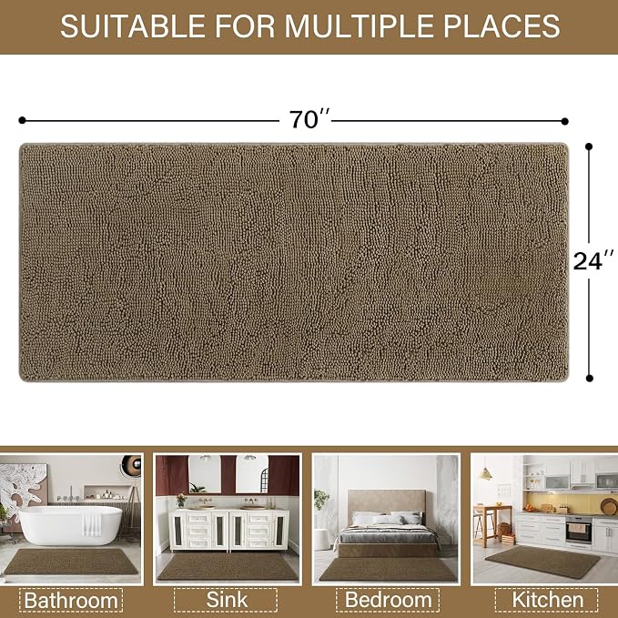 LOCHAS Luxury Bathroom Rug Shaggy Bath Mat 24 x 70 Inch, Washable Non Slip Bath - Image 2