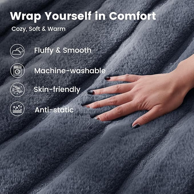 Cozy Bliss Deluxe Sheared Rabbit Faux Fur Throw Blanket, Soft Fuzzy High-Low - Image 5