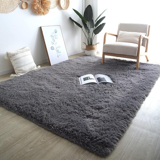 Fluffy Area Rug for Living Room: Grey Rug 5x8 Shag Area Rugs for Bedroom-Shaggy - Image 2