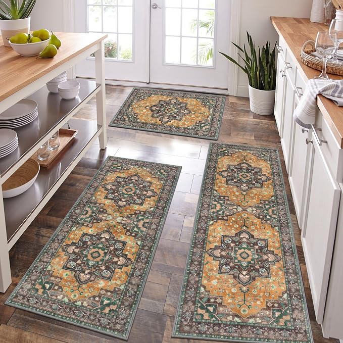HEBE Farmhouse Kitchen Rugs Sets of 3 Non Slip Washable Boho Kitchen Rugs and - Image 6