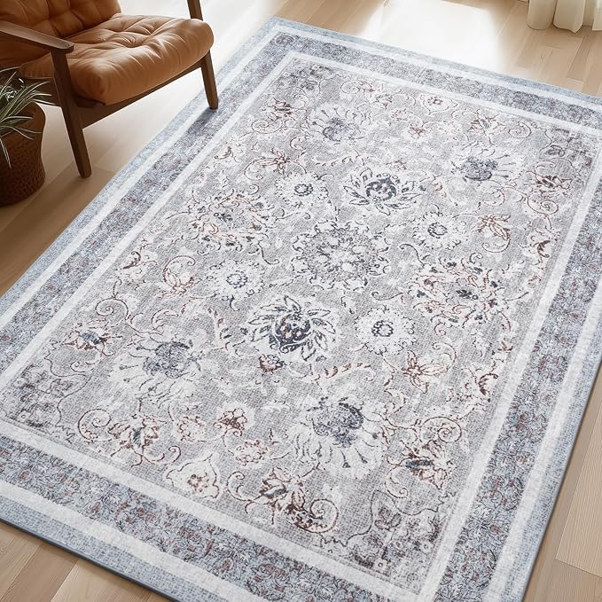 Phantoscope Washable Area Rug 9'x12' Non-Slip, Vintage Neutral Rugs by Phantoscope