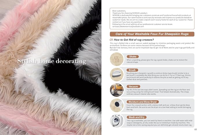 SERISSA Ultra Soft Fluffy Rug Grey Faux Sheepskin Fur Area Rug Shaggy Couch - Image 8