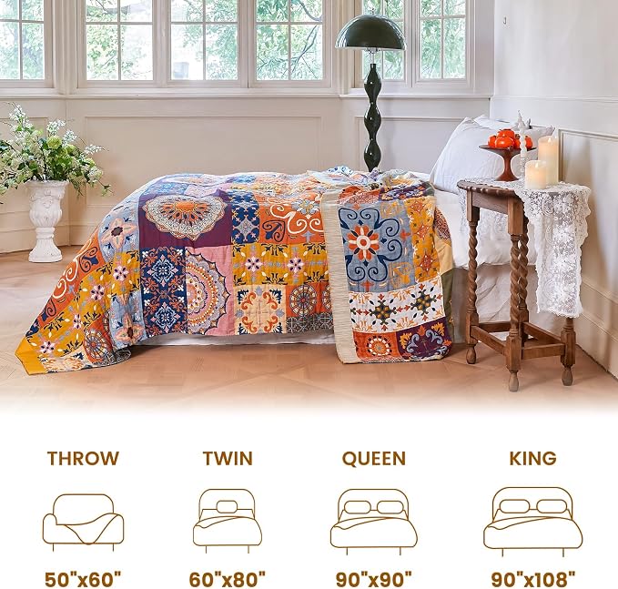 MSGKV Boho Throw Blanket for Bed 90"x90" 100% Cotton Blanket Spring Breathable - Image 5