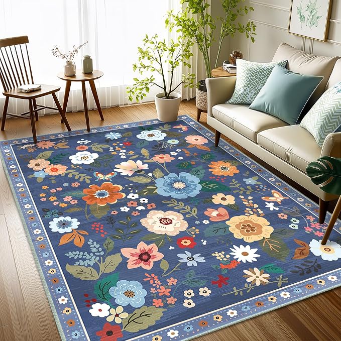 RELEANY Floral Nursery 3x5 Area Rugs Washable Print Boho Cute Carpet Non Slip - Image 2