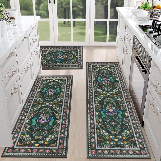 HEBE Washable Kitchen Rugs Sets of 3, Non Slip Absorbent Kitchen Rugs and Mats by HEBE