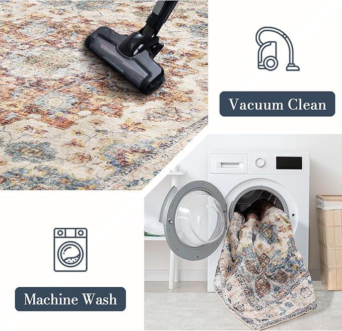 Area Rug 6×9, Large Vintage Boho Rug, Ultra-Soft Low Pile, Non Slip, Stain - Image 5