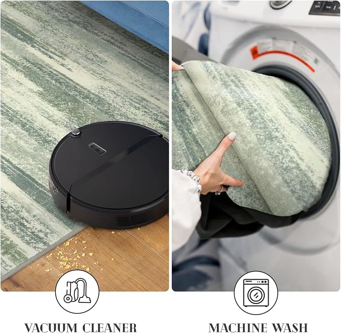 Lansny Modern Abstract Runner Rug 2x5, Sage Green Grey Washable Kitchen Runner - Image 5