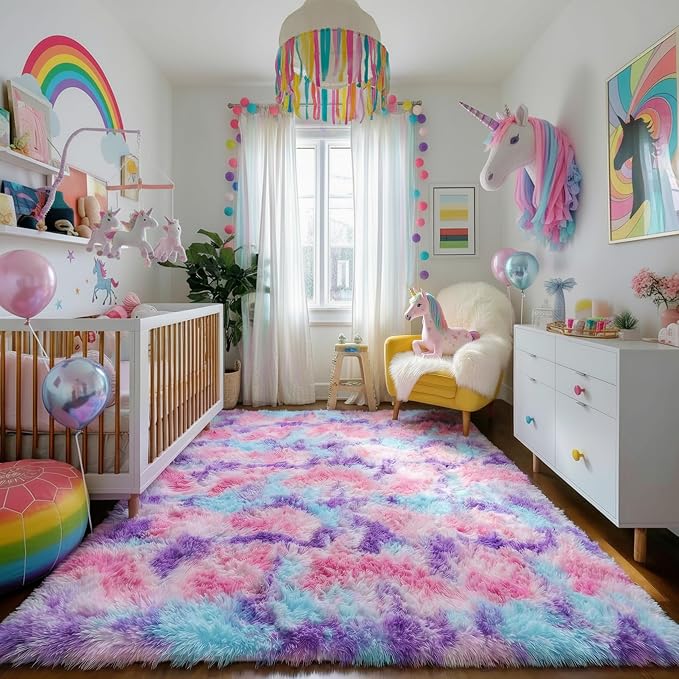 Amdrebio Hot Pink Rainbow Area Rug - Image 5