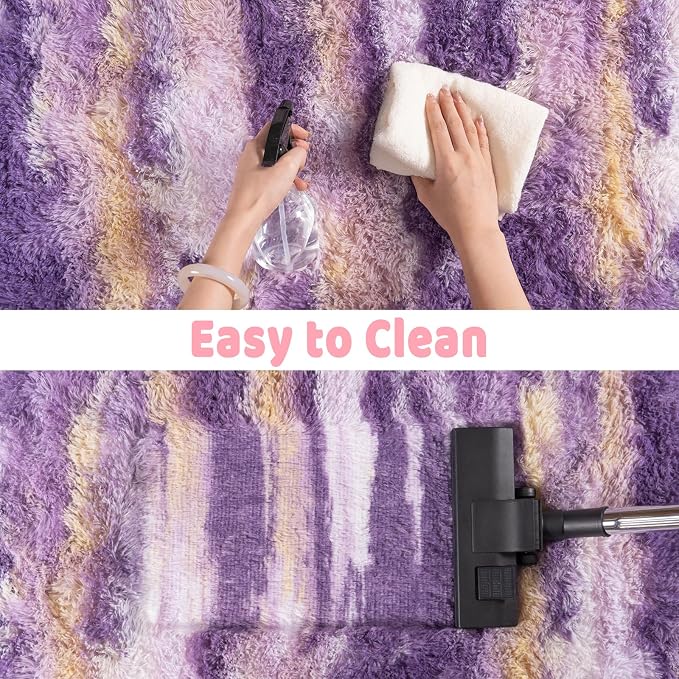 Soft Runner Rugs for Bedroom Hallways, 2x5 Abstract Purple Fluffy Shag Throw - Image 6