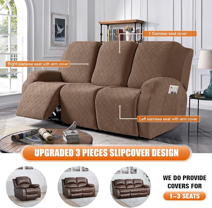 VANSOFY Recliner Cover, 3-Pieces Stretch Reclining Couch Covers - Image 4