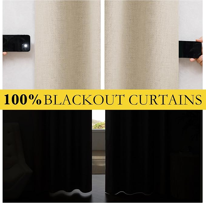 NICETOWN Cream 100% Blackout Linen Curtains 102 inch Long Burg - Image 4