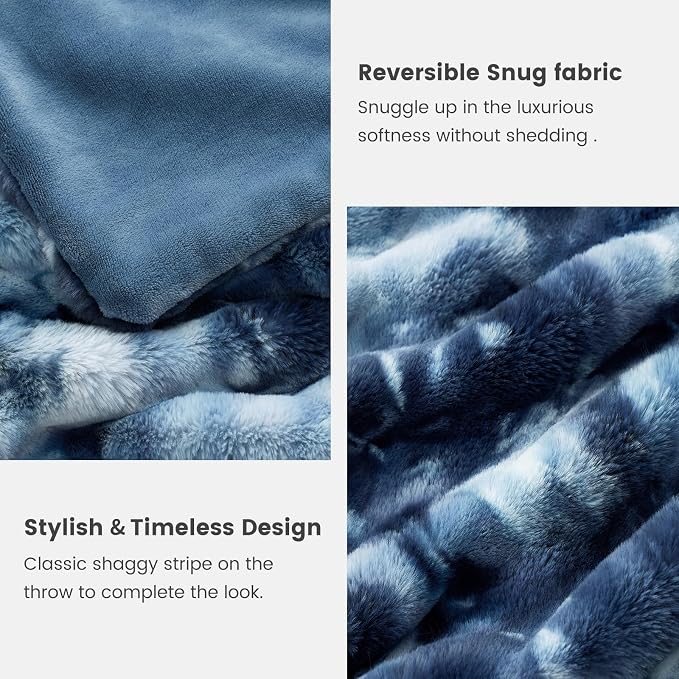 Cozy Bliss Deluxe Striped Rabbit Faux Fur Throw Blanket, Soft Fluffy Warm Plush - Image 7