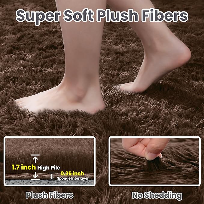 4x6 Area Rugs for Living Room Rug: Soft Fluffy Shag Brown Rugs for Bedroom - Image 5