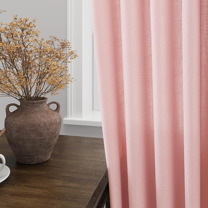 Nanspring Pink Linen Curtains 84 Inch Length 2 Panels Set - Image 5