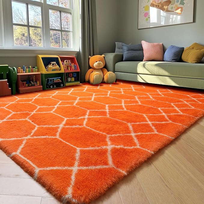 ONASAR Area Rugs for Bedroom Living Room, 4x6 Fluffy Orange and White Throw Rug - Image 7