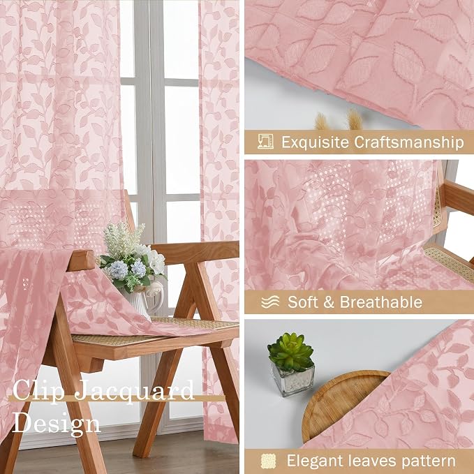Chyhomenyc Blush Pink Sheer Curtains 84 Inch Length 2 Panels Set, Light - Image 7