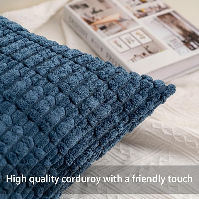Pack of 2 Corduroy Decorative Throw Pillow Covers 22x22 Inch Soft Striped - Image 2