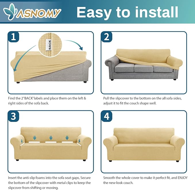 Asnomy Couch Covers for 3 Cushion Couch Stretch Sofa Covers Slipcovers - Image 7