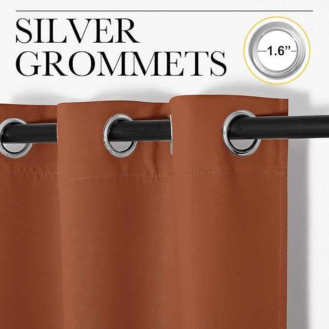 NICETOWN Bedroom Small Blackout Curtains 78 inches Long, Burnt Orange, 1 Pair - Image 3