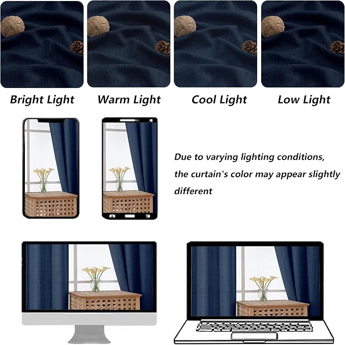 Chyhomenyc Navy Blue Valance for Windows, Light Filtering Faux Linen Slub - Image 3