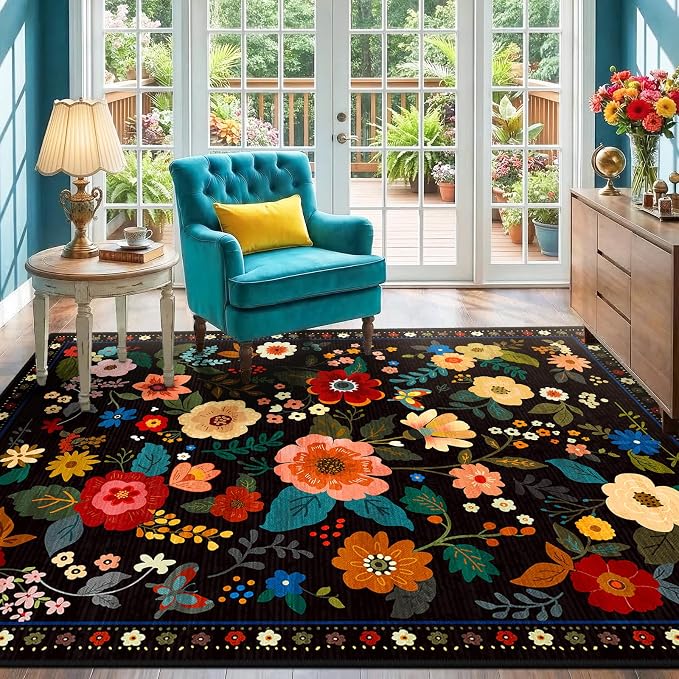RELEANY Floral Nursery 4x6 Area Rugs Washable Print Boho Cute Carpet Non Slip - Image 2