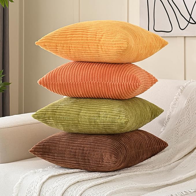 Volcanics Set of 4 Fall Orange Corduroy Decorative Throw Pillow Covers 20x20 - Image 2