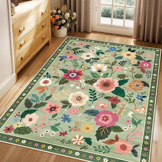 RELEANY Floral Nursery 3x5 Area Rugs Washable Print Boho Cute Carpet Non Slip - Image 8