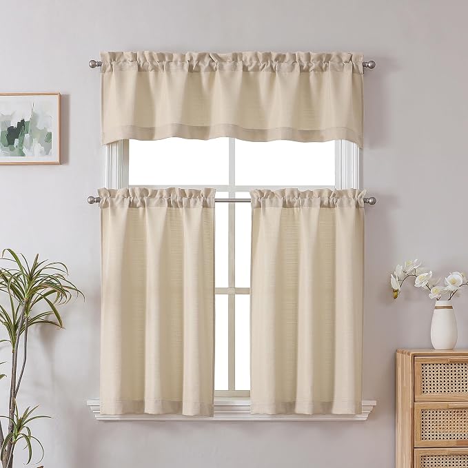 Chyhomenyc Short Curtains 30 Inch Length, Faux Linen Textured Small Kitchen - Image 2
