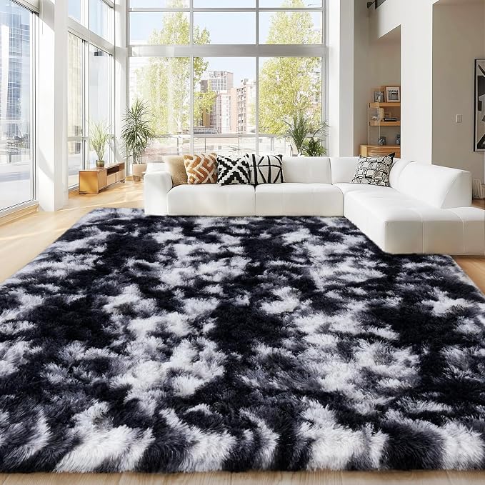8x10 Area Rugs for Living Room Bedroom, Ultra Soft Fluffy Black and White Large - Image 6
