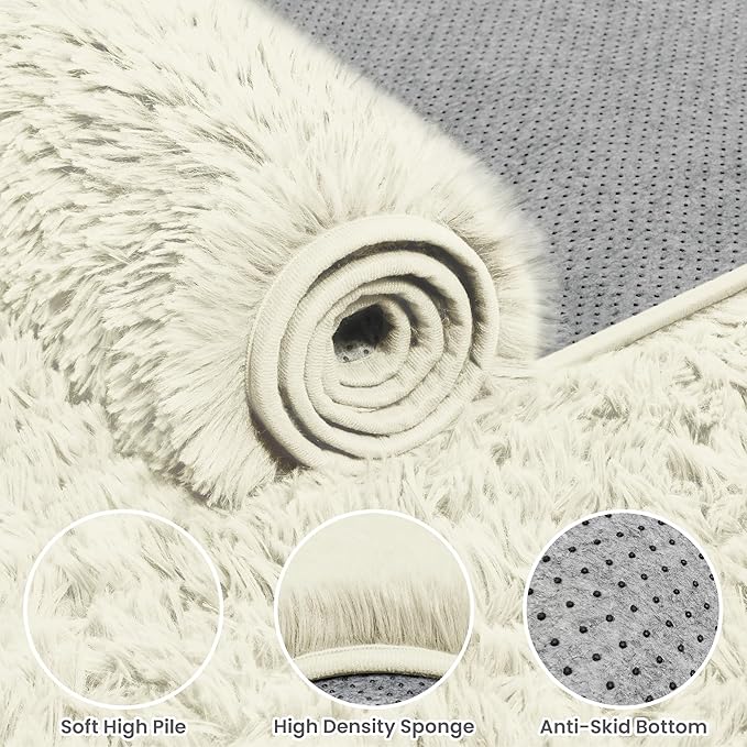 5x7 Area Rugs for Living Room Rug: Soft Fluffy Shag Cream White Rugs for Bedroom - Image 6