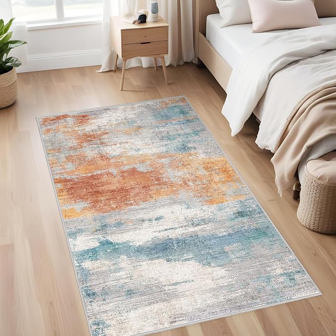 Abstract 3x5 Washable Rug: Modern Non Slip Area Rug Soft Carpet Foldable - Image 5
