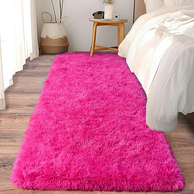 Soft Shag Runner Rugs for Girls Bedroom, 2x6 Hot Pink Fluffy Throw Area Rug Non by Ailyei