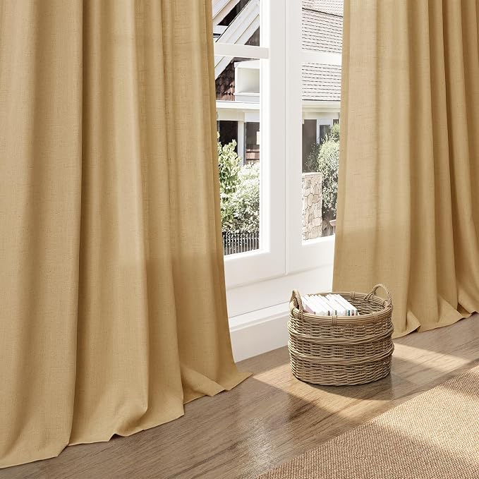 Gold Yellow Linen Curtains 84 Inch Length 2 Panels Set - Image 6