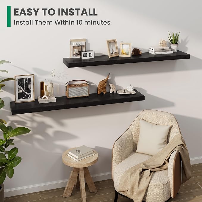 Solid Wood Floating Shelves For Wall, 55”W x 9”D x 1.56”H Large Wall Shelves - Image 4