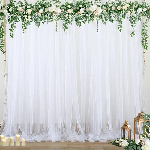 10ft x 12ft White Tulle Backdrop Curtain by Suppromo