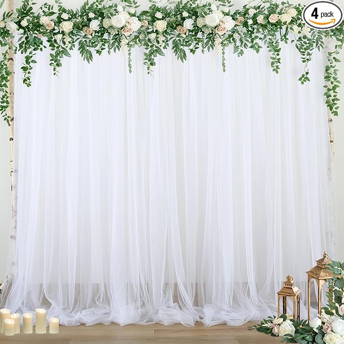 20ft x 12ft White Tulle Backdrop Curtain by Suppromo