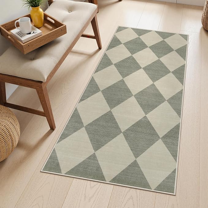 Beeiva Checkered Rug Runners for Hallways Non Slip, 2x4 Washable Runner Rug for by Beeiva