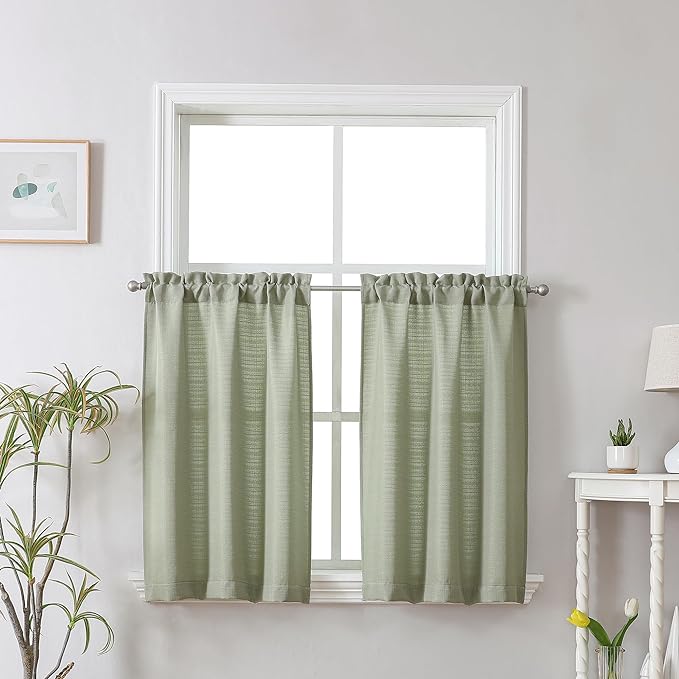 Chyhomenyc Bennet 2 Panels Light Green Kitchen Curtains Tier 24 Inch Length by Chyhomenyc