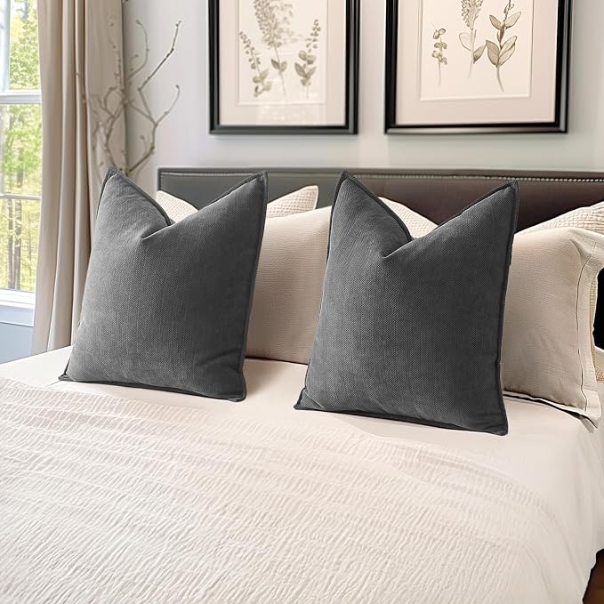 MIULEE Pack of 2 Dark Grey Decorative Pillow Covers 22x22 Inch Soft Chenille - Image 5