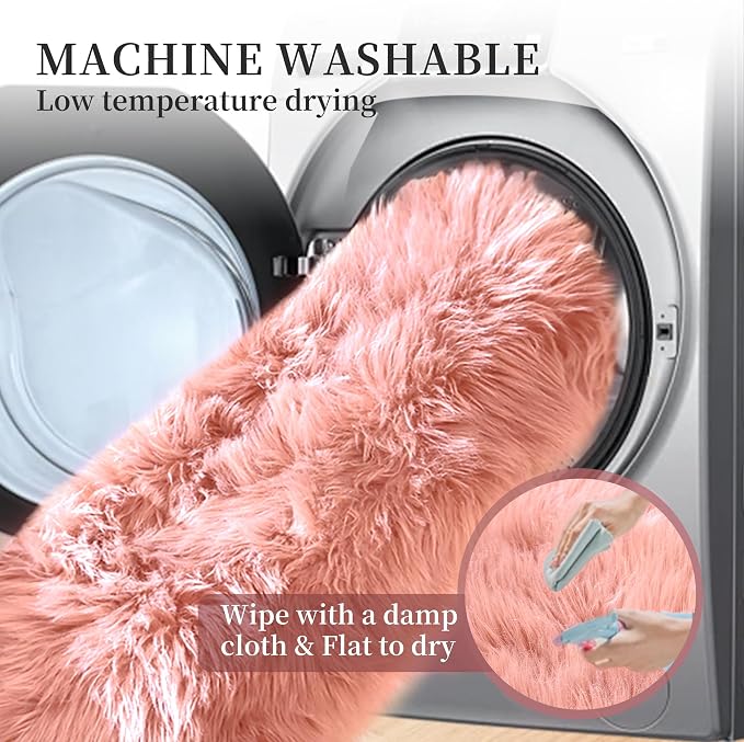 ORINOVA Pink Fluffy Sheepskin Fur Area Rugs - Image 6